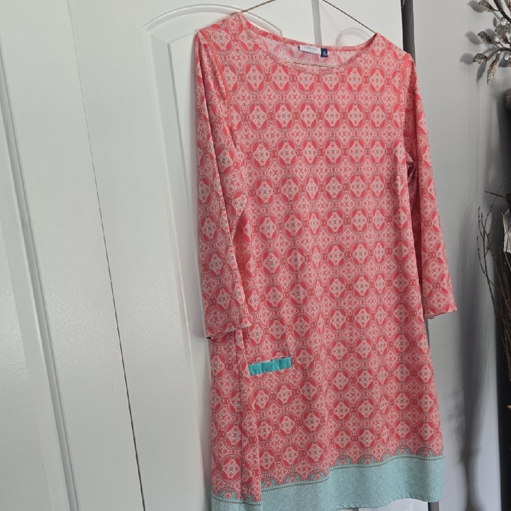 Coral and Teal Patterned Dress